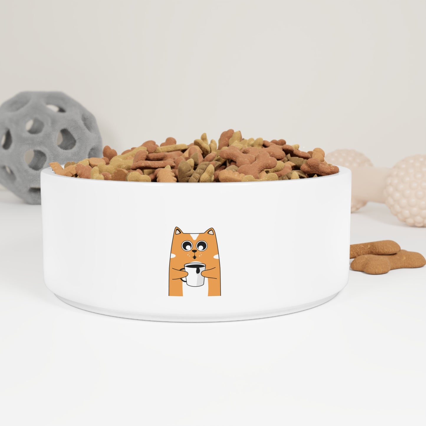 Ceramic Pet Bowl with Cute Shiba Inu Drinking Design — Small Dog & Cat Feeding Dish