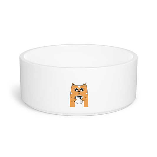 Ceramic Pet Bowl with Cute Shiba Inu Drinking Design — Small Dog & Cat Feeding Dish